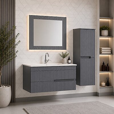Kalay Ruby Banyo Dolabı Takımı 100cm Gri - KALAY