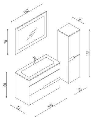Kalay Ruby Banyo Dolabı Takımı 100cm Gri - 3