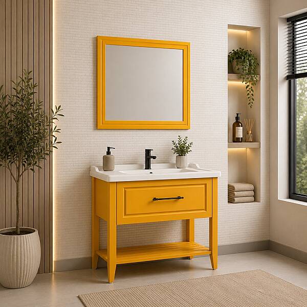 Kalay Rumba Banyo Dolabı Takımı 100cm Hardal - 1