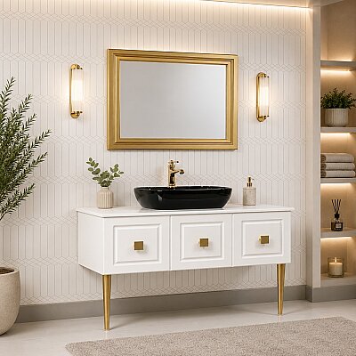 Kalay Şebboy Banyo Dolabı Takımı 120cm Beyaz - KALAY