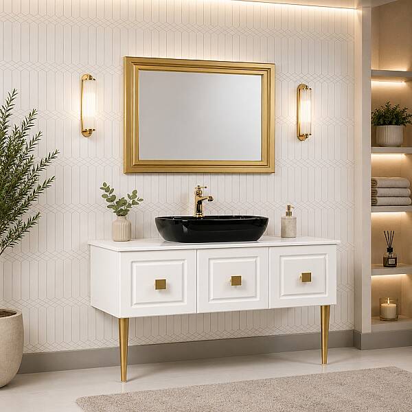 Kalay Şebboy Banyo Dolabı Takımı 120cm Beyaz - 1