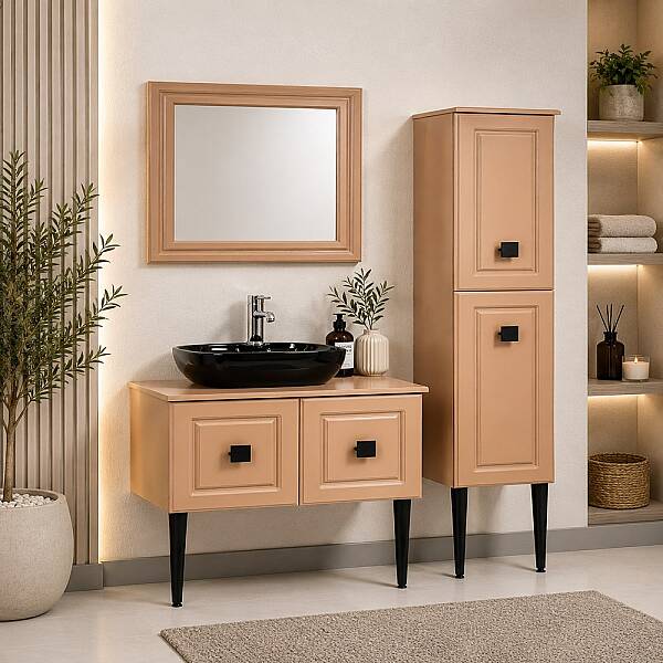 Kalay Şebboy Banyo Dolabı Takımı 80cm Cappuccino - 1
