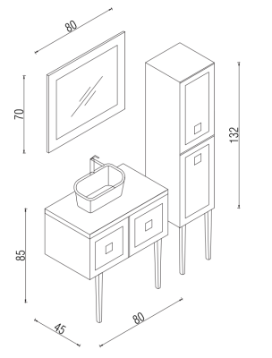 Kalay Şebboy Banyo Dolabı Takımı 80cm Cappuccino - 3