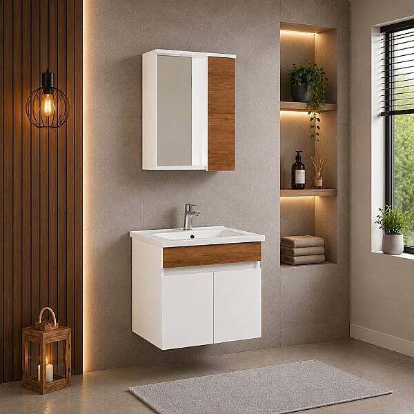 Kalay Selen Banyo Dolabı Takımı 65cm Pedro Ceviz - 1