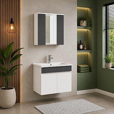 Kalay Selen Banyo Dolabı Takımı 80cm Antrasit - KALAY