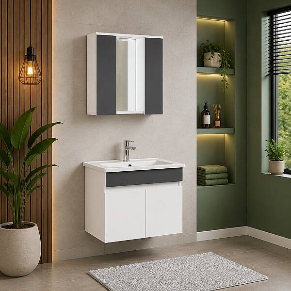 Kalay Selen Banyo Dolabı Takımı 80cm Antrasit - 1
