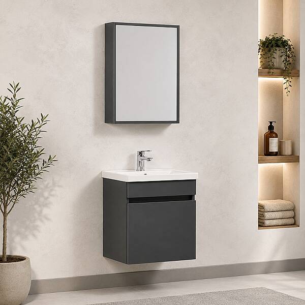Kalay Solo Banyo Dolabı Takımı 50cm Antrasit - 1