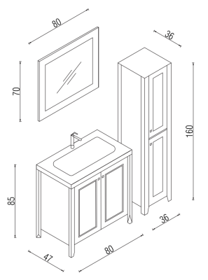 Kalay Tango Banyo Dolabı Takımı 80cm Krem - 3
