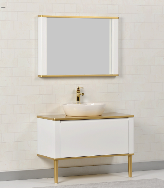 Kalay Vita Banyo Dolabı Takımı 100cm Altın-Beyaz - 1