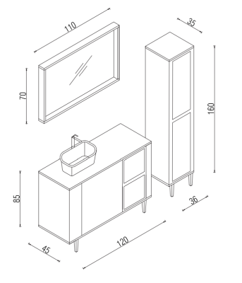 Kalay Vita Banyo Dolabı Takımı 120cm Siyah - 3