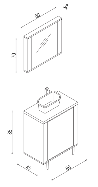 Kalay Vita Banyo Dolabı Takımı 80cm Gri - 3