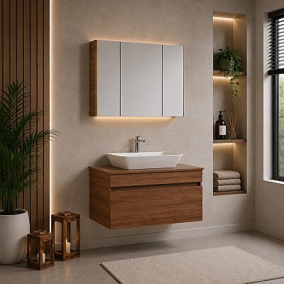 Kalay Viyana Banyo Dolabı Takımı 100cm Ceviz - KALAY