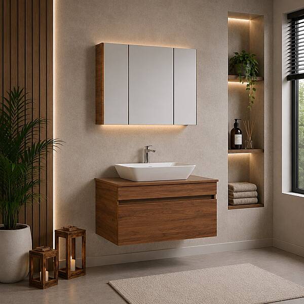 Kalay Viyana Banyo Dolabı Takımı 100cm Ceviz - 1