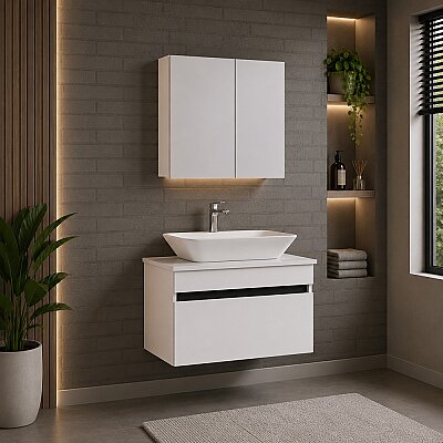 Kalay Viyana Banyo Dolabı Takımı 80cm Beyaz - KALAY