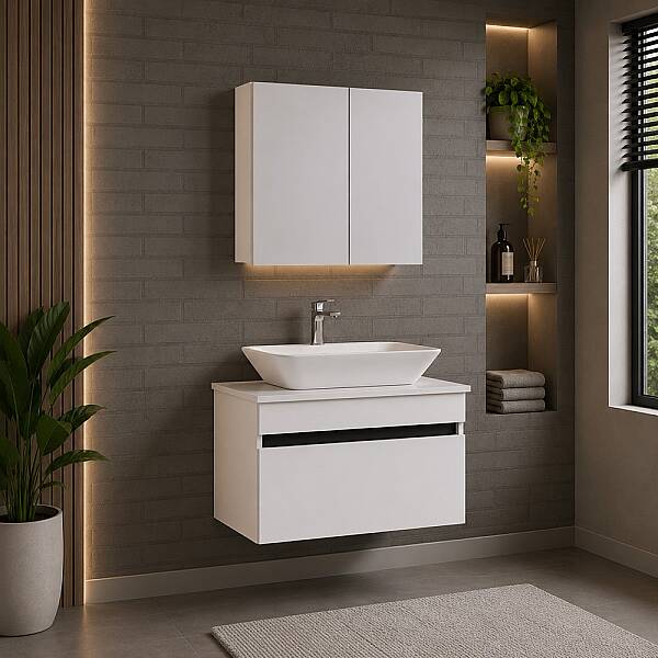 Kalay Viyana Banyo Dolabı Takımı 80cm Beyaz - 1