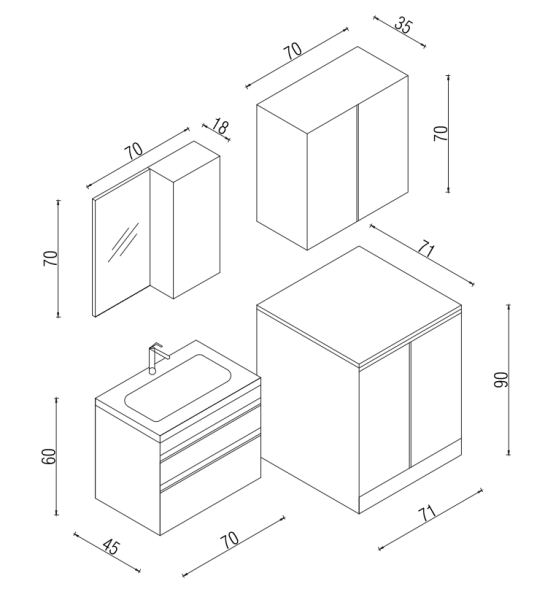 Kalay Zeus Banyo Dolabı Takımı 70cm Beyaz - 3