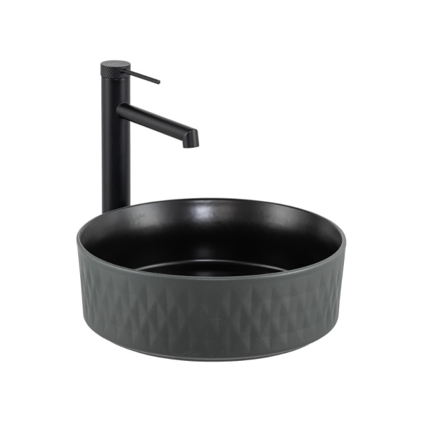 Lena E-W5001GS Tezgah Üstü Lavabo Mat Gri & Siyah - 1