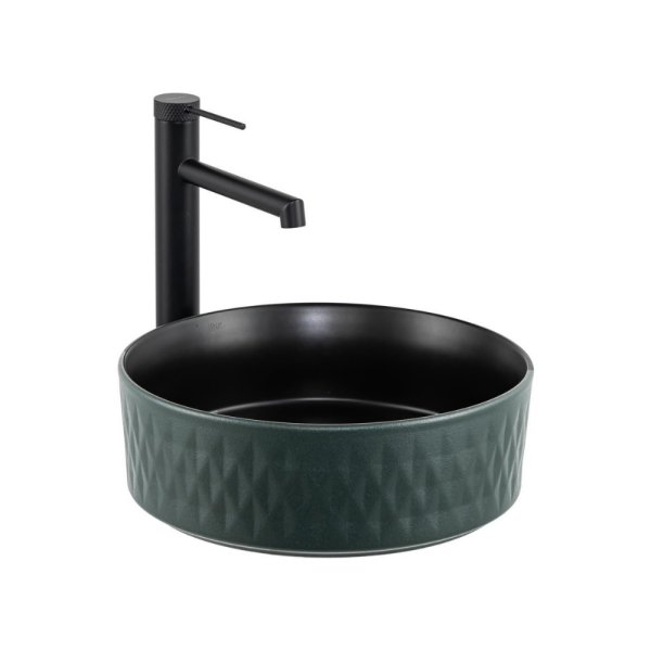 Lena E-W5001YS Tezgah Üstü Lavabo Mat Yeşil & Siyah - 1