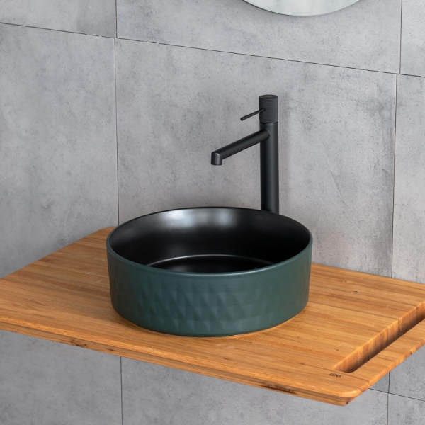 Lena E-W5001YS Tezgah Üstü Lavabo Mat Yeşil & Siyah - 2