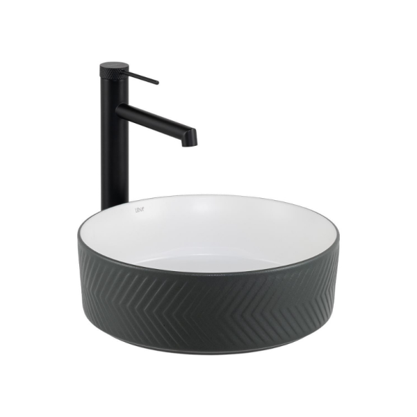 Lena E-W5002GB Tezgah Üstü Lavabo Mat Gri & Parlak Beyaz - 1