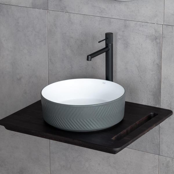 Lena E-W5002GB Tezgah Üstü Lavabo Mat Gri & Parlak Beyaz - 2