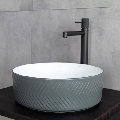 Lena E-W5002GB Tezgah Üstü Lavabo Mat Gri & Parlak Beyaz - 3