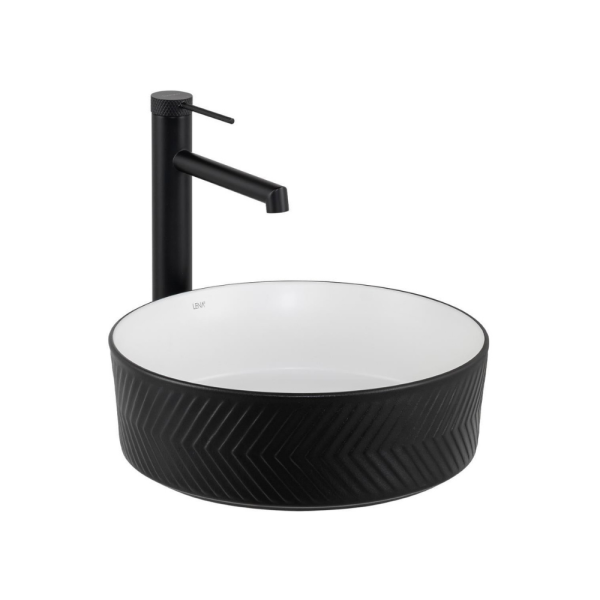 Lena E-W5002SB Tezgah Üstü Lavabo Mat Siyah & Parlak Beyaz - 1