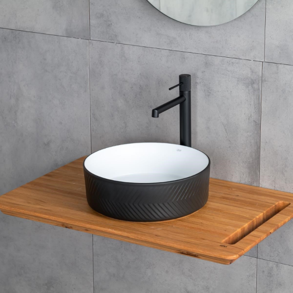 Lena E-W5002SB Tezgah Üstü Lavabo Mat Siyah & Parlak Beyaz - 2