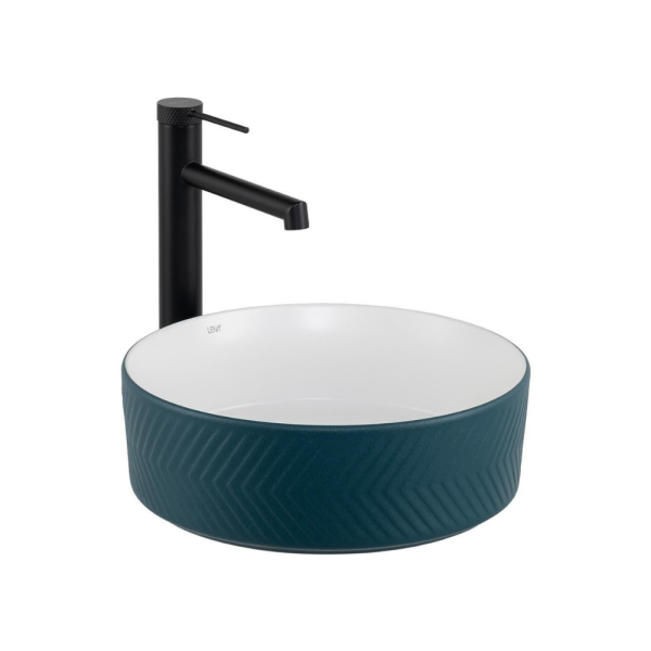 Lena E-W5002YB Tezgah Üstü Lavabo Mat Yeşil & Parlak Beyaz - 1