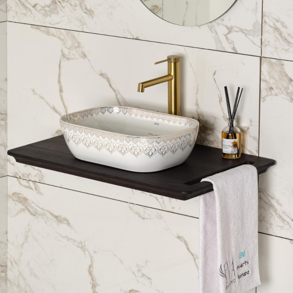 Lena EY-7033 Tezgah Üstü Lavabo Beyaz & Altın - 2