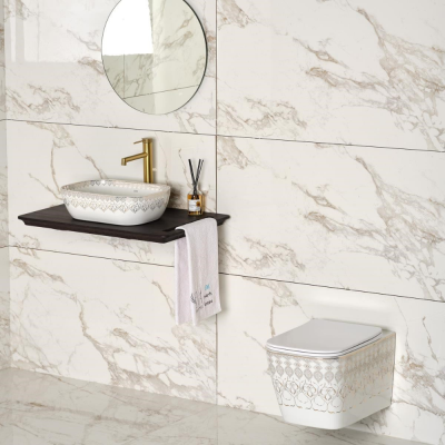 Lena EY-7033 Tezgah Üstü Lavabo Beyaz & Altın - 3