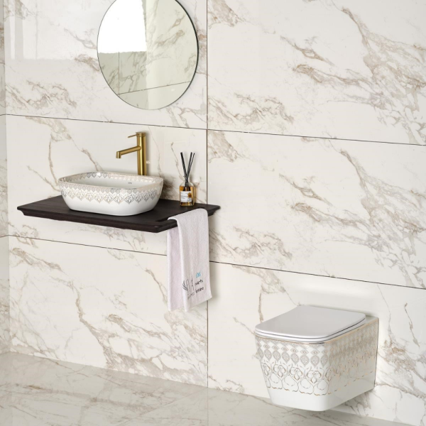 Lena EY-7033 Tezgah Üstü Lavabo Beyaz & Altın - 3