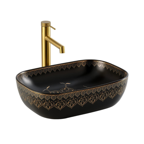 Lena EY-7033S Tezgah Üstü Lavabo Siyah & Altın - 1