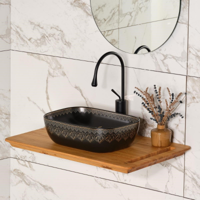 Lena EY-7033S Tezgah Üstü Lavabo Siyah & Altın - 2