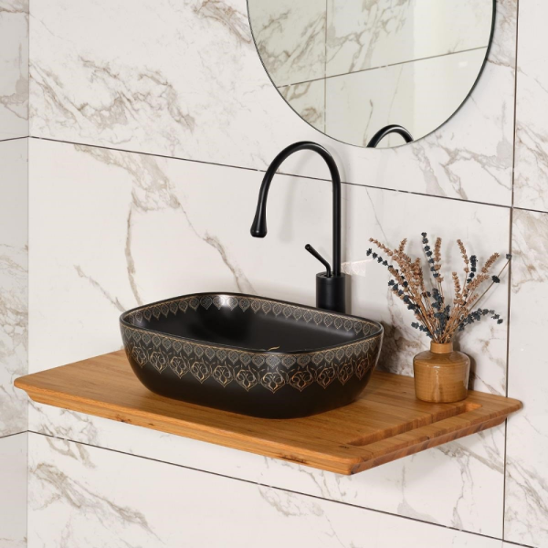 Lena EY-7033S Tezgah Üstü Lavabo Siyah & Altın - 2