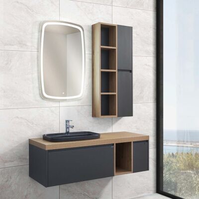 Lineart Aqua Banyo Dolabı 130 cm Meşe-Füme - 1