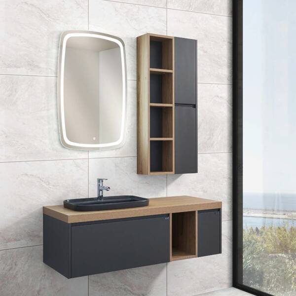 Lineart Aqua Banyo Dolabı 130 cm Meşe-Füme - 1
