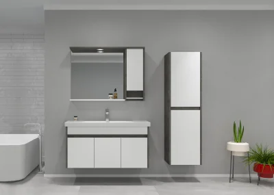 Orka Aydos Banyo Dolabı Takımı 100cm Retro Gümüş - 1