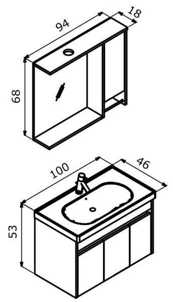 Orka Aydos Banyo Dolabı Takımı 100cm Retro Gümüş - 2