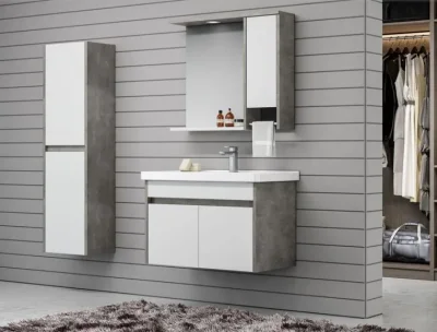 Orka Aydos Banyo Dolabı Takımı 85cm Retro Gümüş - 2