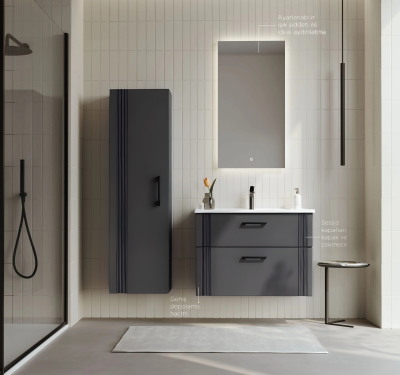 Orka Bari Banyo Dolabı Takımı 65 cm Antrasit - ORKA BANYO