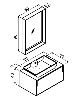 Orka Craft Banyo Dolabı Takımı 80 cm Ceviz - Antrasit - 3