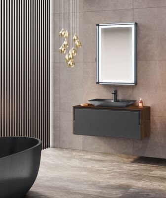 Orka Craft Banyo Dolabı Takımı 80 cm Ceviz - Antrasit - ORKA BANYO