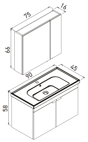 Orka Desna Banyo Dolabı Takımı 90cm Budva - 3
