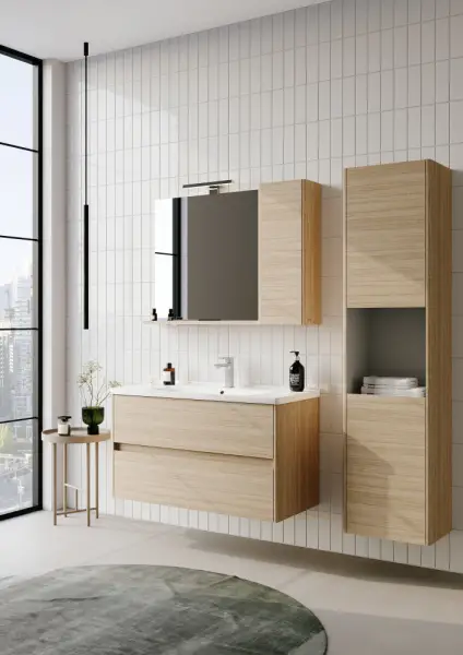 Orka Düden Çekmeceli Banyo Dolabı Takımı 100 cm Meşe - 1