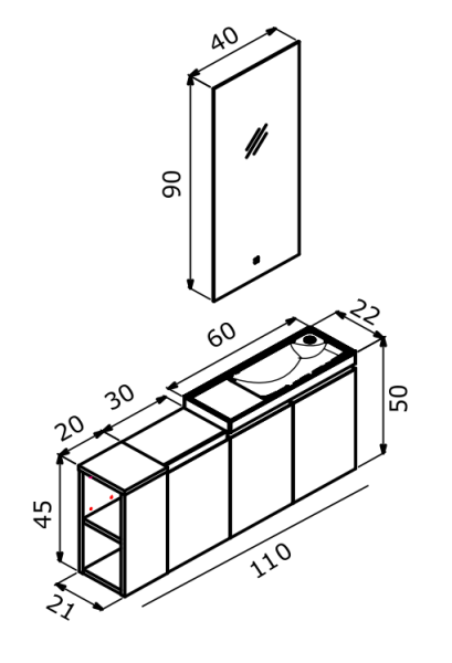 Orka Ferla Banyo Dolabı Takımı 110 cm Antrasit - 3