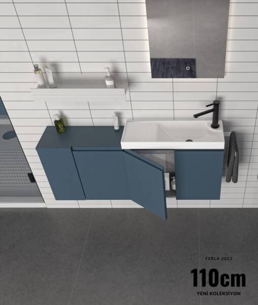 Orka Ferla Banyo Dolabı Takımı 110 cm Pacific Mavi - 3