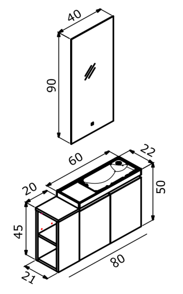 Orka Ferla Banyo Dolabı Takımı 80 cm Antrasit - 2