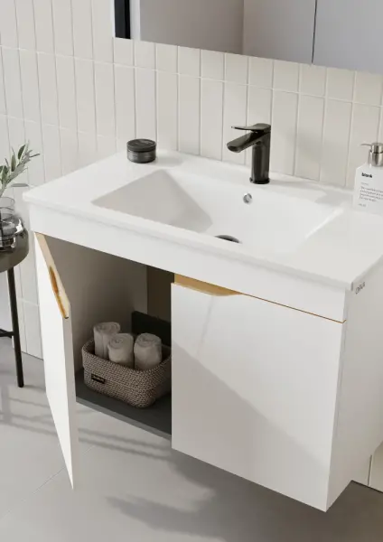 Orka Lena Kapaklı Banyo Dolabı Takımı 85cm Beyaz - 2