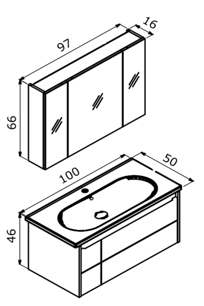 Orka Likya Banyo Dolabı Takımı 100 cm Antrasit - 4